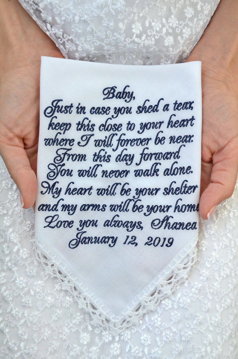 Groom Gifts from Bride on Wedding Day Grooms handkerchief Custom Wedding Vow Art Fiance hankerchief Future Husband poem vows hankie image 5