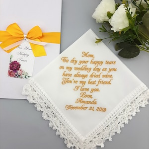 Personalized Wedding Handkerchief for Mom from daughter Customized embroidered hankie for Mother of the Bride Autumn wedding party gift image 1