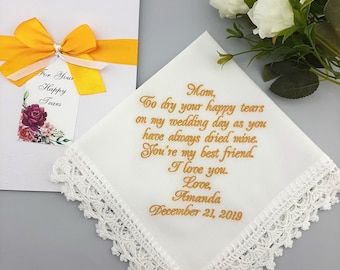 Personalized Wedding Handkerchief for Mom from daughter Customized embroidered hankie for Mother of the Bride Autumn wedding party gift