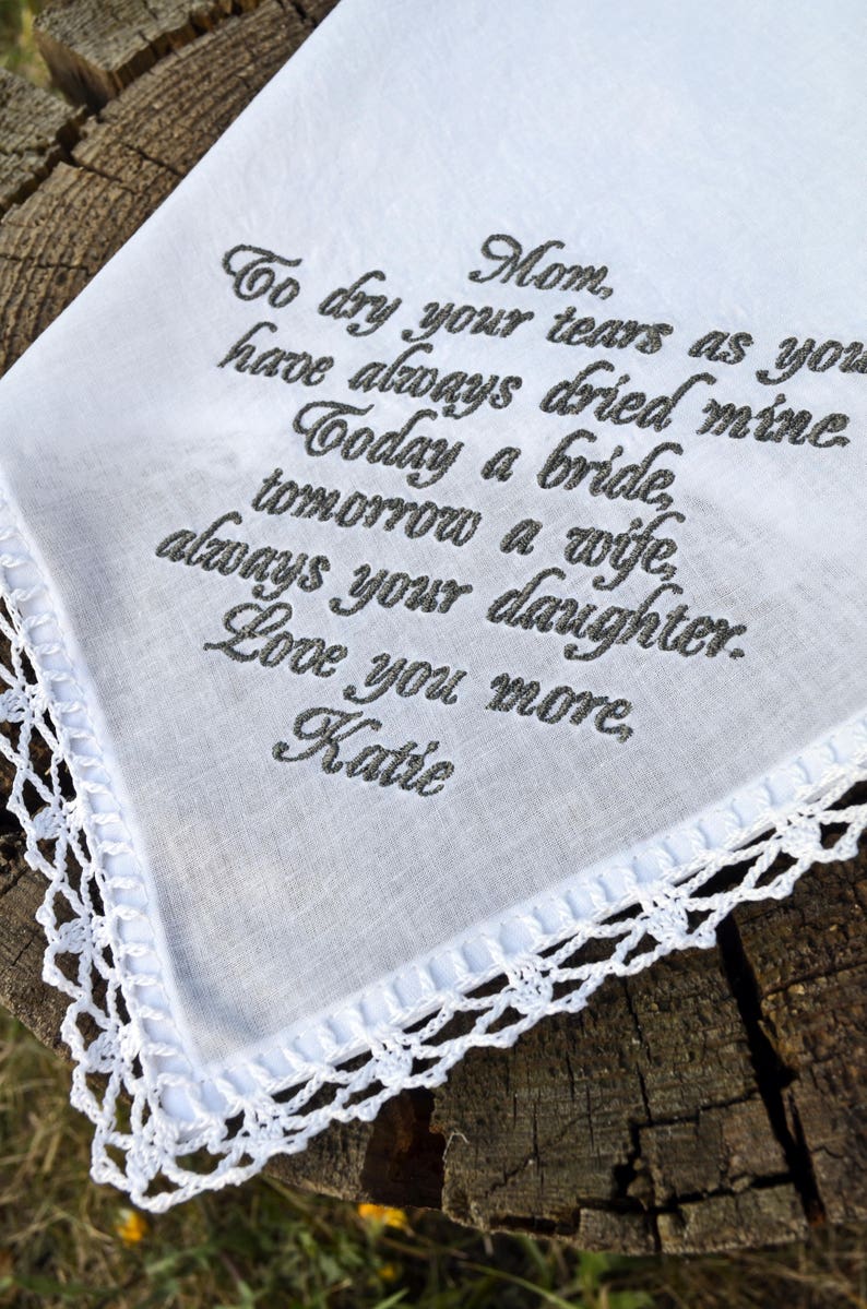 Wedding handkerchief, Gift for mom, Wedding gift for mother, Handkerchief for mother of the bride, Gift from the Bride personalized mom gift image 5