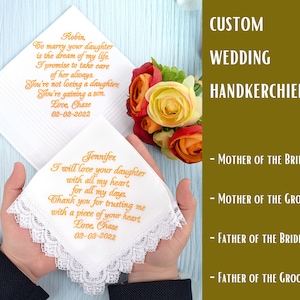 Personalized Wedding Handkerchief: Embroidered Gift for Parents