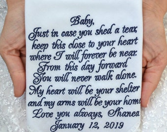 Groom Gifts from Bride on Wedding Day Grooms handkerchief Custom Wedding Vow Art Fiance hankerchief Future Husband poem vows hankie