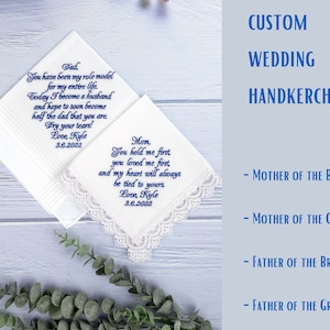 Wedding handkerchief for Mother of the Groom from son, Wedding gift for mom, Mother of the groom gift from son, Embroidered handkerchief