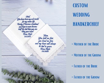 Wedding handkerchief for Mother of the Groom from son, Wedding gift for mom, Mother of the groom gift from son, Embroidered handkerchief