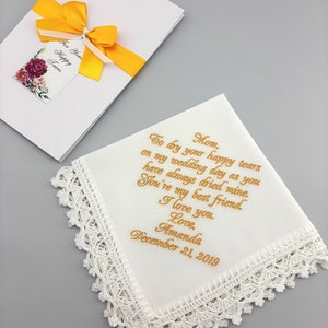 Personalized Wedding Handkerchief for Mom from daughter Customized embroidered hankie for Mother of the Bride Autumn wedding party gift image 5