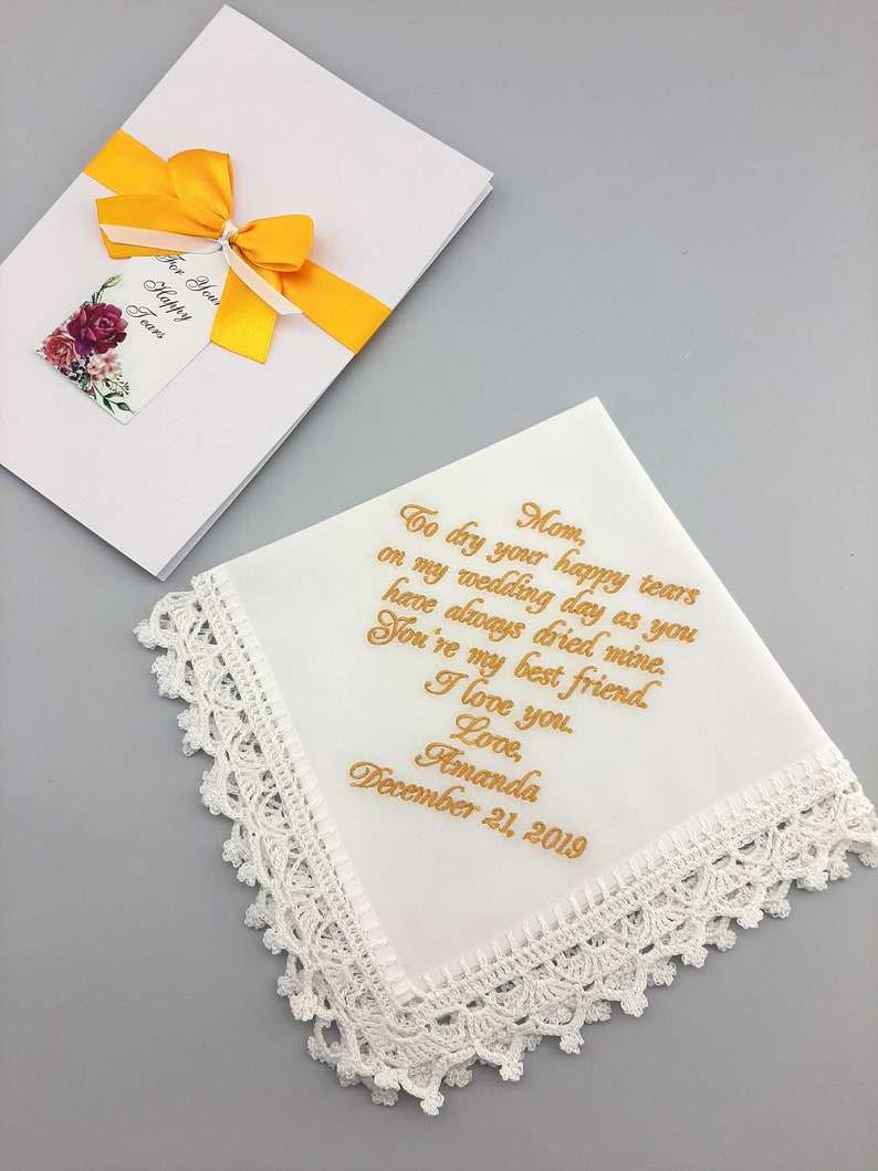 Personalized Wedding Handkerchief for Mom from daughter Customized embroidered hankie for Mother of the Bride Autumn wedding party gift image 5