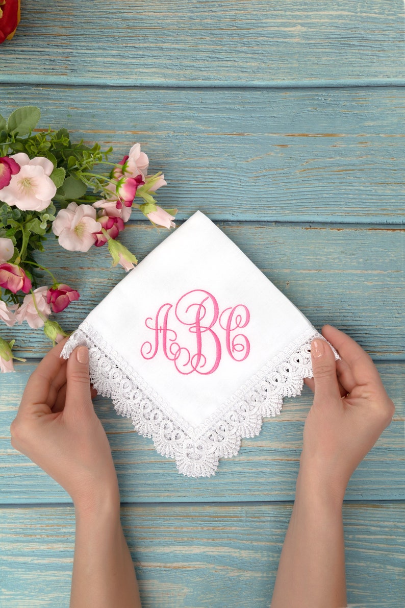 Monogram cotton hankerchief Personalized Custom Embroidered Hankerchief Monogrammed Hanky Initial Handkerchief Customizable Hankie image 2