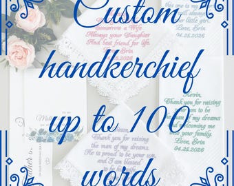 Custom Embroidered Wedding Handkerchief with Your Own Customization, Dad Handkerchief, Mom Hankerchief, Personalized Hanky