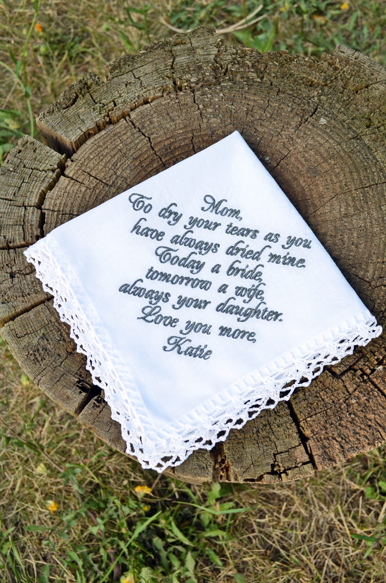 Wedding handkerchief, Gift for mom, Wedding gift for mother, Handkerchief for mother of the bride, Gift from the Bride personalized mom gift image 1