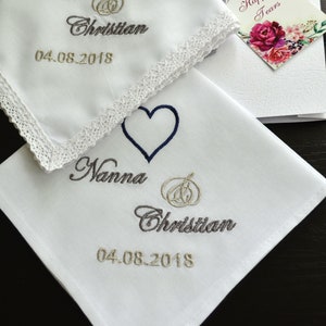 Wedding Handkerchief set gifts for parents gift for Mother and Father of the bride from daughter Mom Dad Personalized hankie Save the date image 4