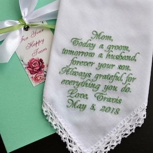 Mom from son Wedding handkerchief Mother of the groom gift from groom Mother of the groom handkerchief Personalized hankerchief Custom hanky