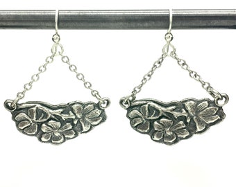 Sterling silver earrings, boho earrings, floral earrings, dangle, nature jewelry, unique jewelry, botanical jewelry, floral, handmade,