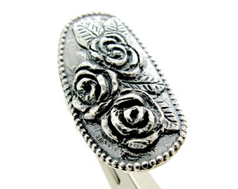 Wide band ring, Pointer finger ring, Shield ring, wide, silver band, sterling silver, floral ring, silver, thick silver ring,