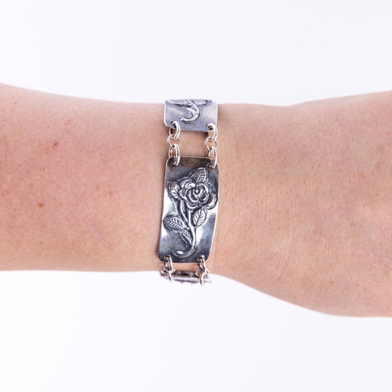 roses sterling silver unique jewelry Silver flower Bracelet Silver bracelet link bracelet mothers day botanical jewelry floral