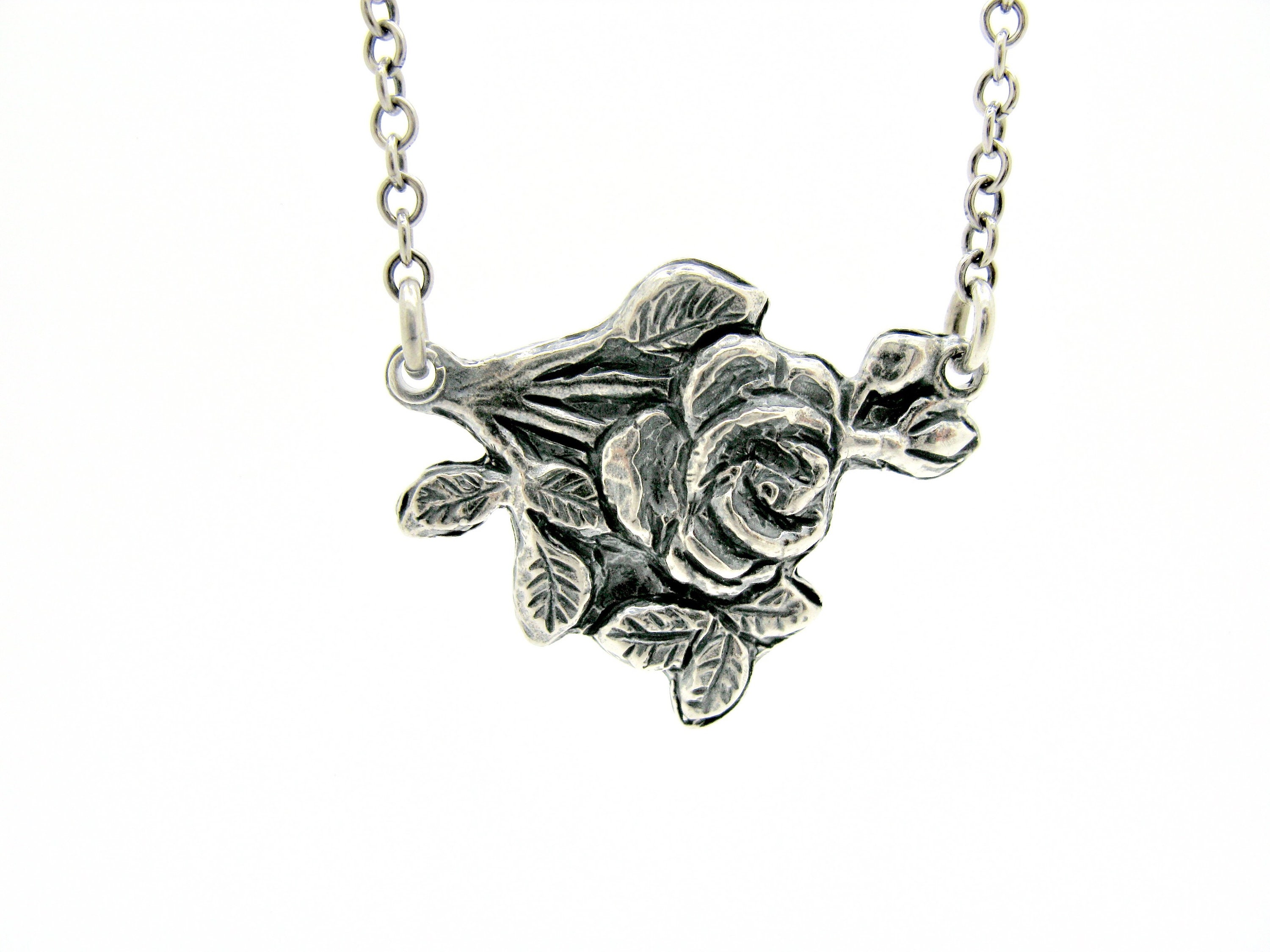Silver Rose Pendant Chain Necklace Sterling Silver Flower