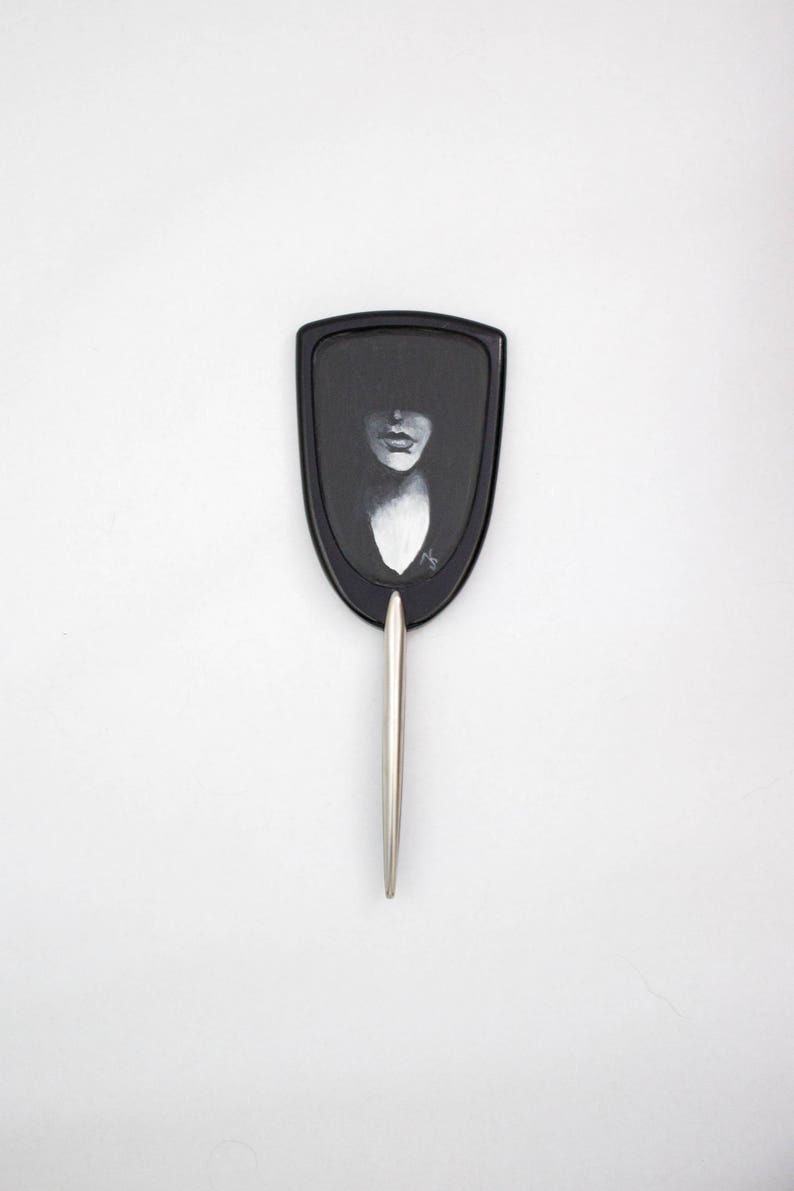 One Of A Kind Black And White Painting On Hand Mirror Vanity Repurposed Art