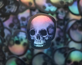 Holographic Skull Sticker, Halloween vinyl sticker, laptop sticker, sticker for water bottle, Macabre decal