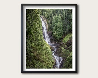 Waterfall Photography Print, Wallace Falls Washington Wall Art, Home Decor