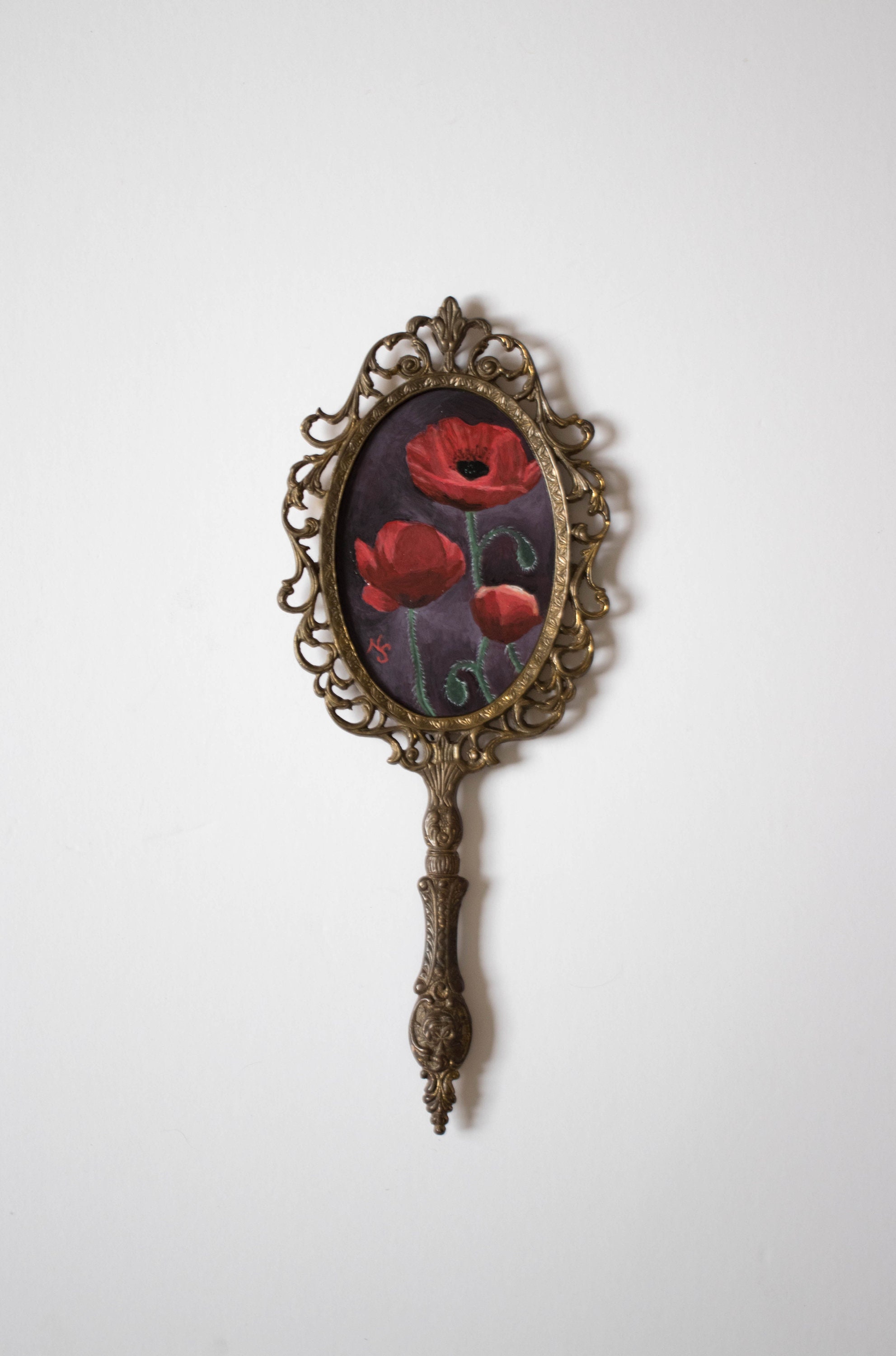 Commission Painting on Vintage Hand Mirrors Custom Art Piece Etsy