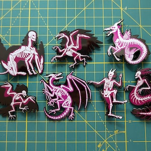 Anatomica Mythologiae- Pink Black and White Monster Skeleton 2.5 Inch Hard Enamel Pin