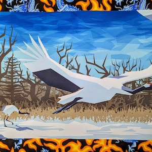 Red Crowned Cranes Vector Art 14x24in Card Playmat/Mousepad with 1/16in Rubber Backing