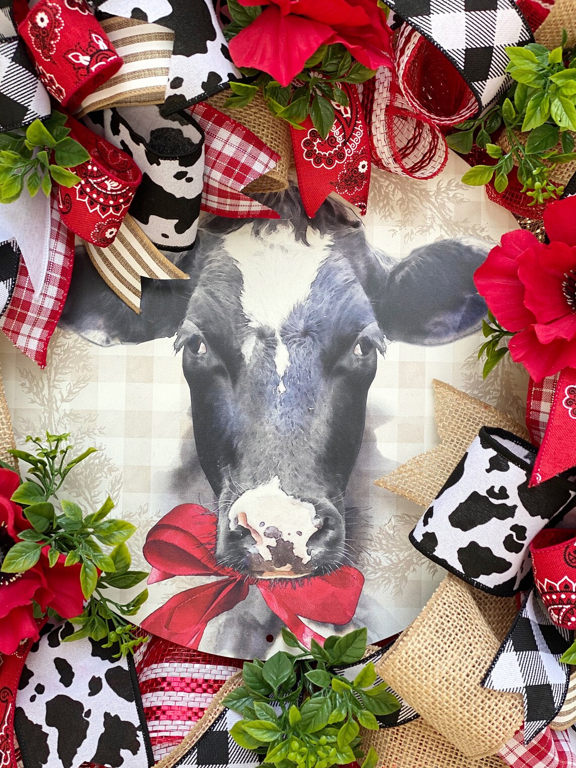 Summer Front Door Wreath Cow Print Decor Cattle Farm Door Etsy