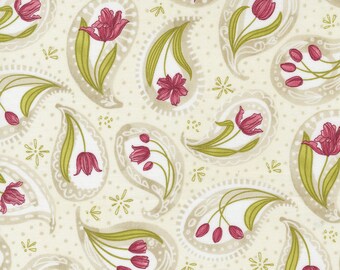 Tulip Tango by Robin Pickens for Moda -  48711-11 Tulips Paisley Cream - 1/2 yd Increments, Cut Continuously OR Fat Quarter