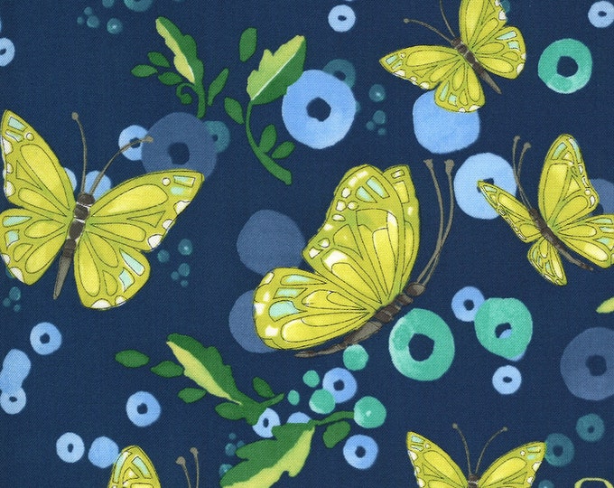 Cottage Bleu by Robin Pickens for Moda -  48691-18 Butterflies Midnight - 1/2 yd Increments, Cut Continuously OR Fat Quarter