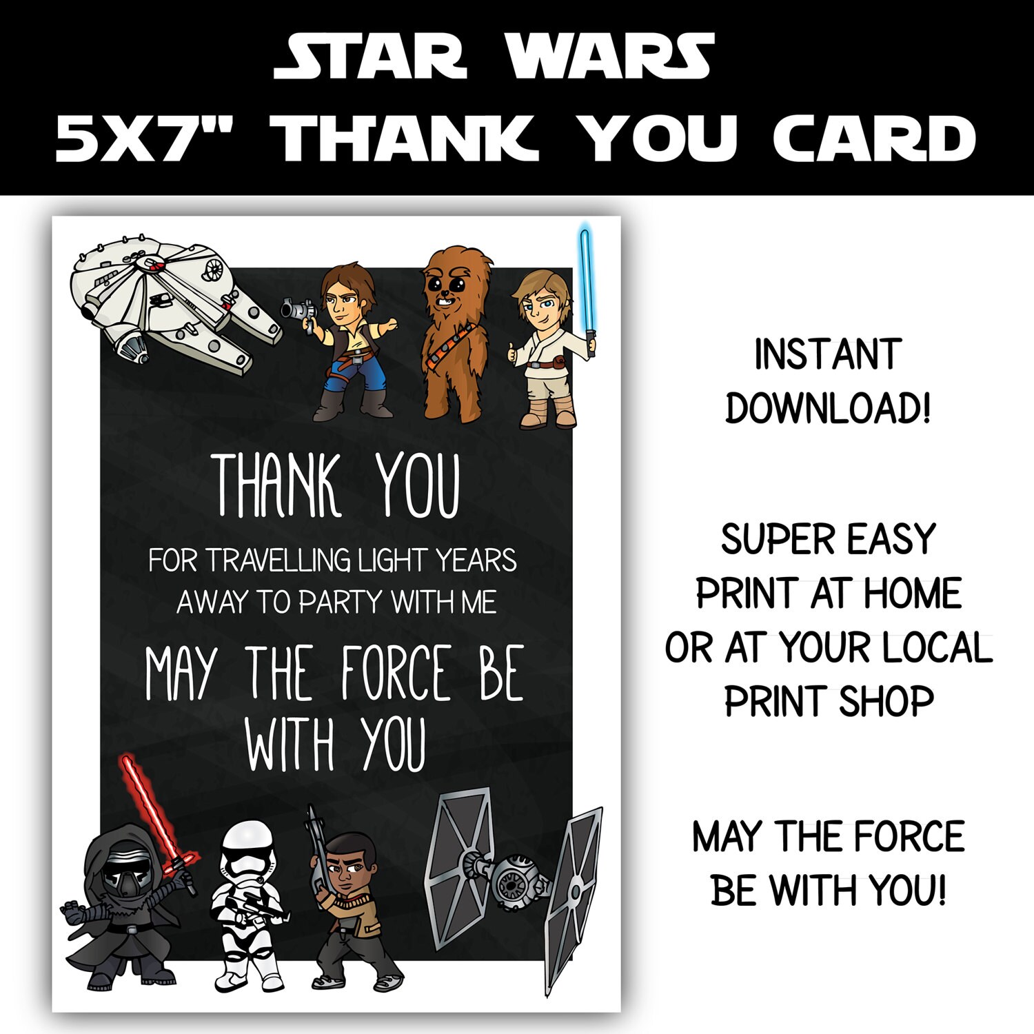 INSTANT DOWNLOAD Star Wars Kids Birthday Party Thank You Cards - Etsy  Singapore
