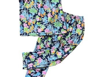 Disney pajamas navy tropical print for women summer pajama set lounge wear Mickey Minnie vacation