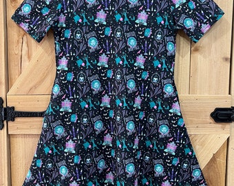 Disney Haunted Mansion Foolish Mortal print short sleeve dress with pockets Madame Leota, Hitchhiker, Hollywood Studios dress