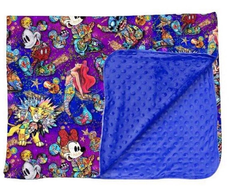 Disney Blanket Art Print Throw Character Print Minky Dot Kids Etsy