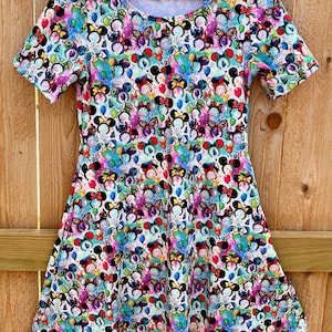 Disney dress Minnie Mickey ears headband print Character ears print Disney park dress for women, adult, ladies dress, Short Sleeve