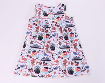Disney cruise dress, Doodle print, DCL logo, mickey mouse and minnie cruise ship dress anchor nautical outfit Ready To Ship