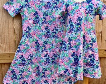 Disney dress Mickey and Minnie blue dream print dress. Mommy and me Disney dress with pockets kids and plus size cute short sleeve
