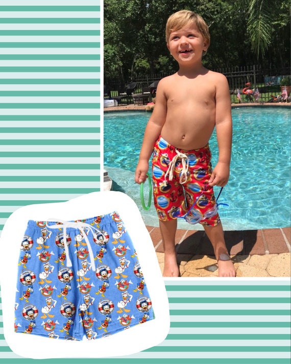 White & Blue Watercolor Monogram Swim Shorts