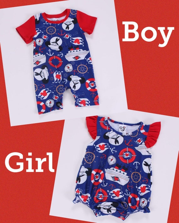 Disney cruise  boy romper or girl bubble DCL logo infant outfit nautical cruise wear for babies