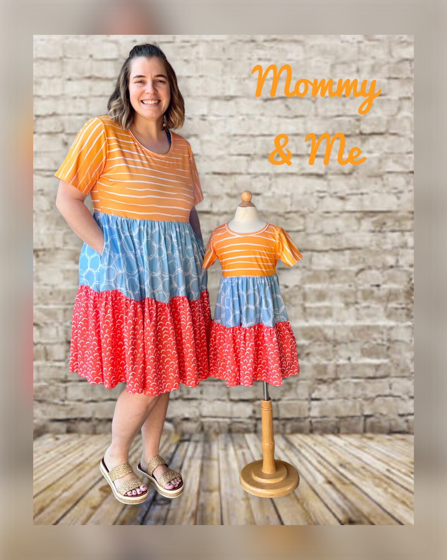 Mommy and Me, 3 tier girl dress, school dress, Jessie Lizzie, short sleeve yellow blue orange dress for all sizes including Plus size