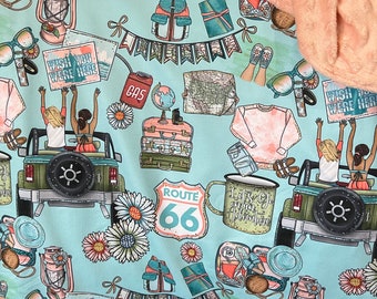 Blanket girl road trip vacation camping car trip throw road signs Route 66 blanket