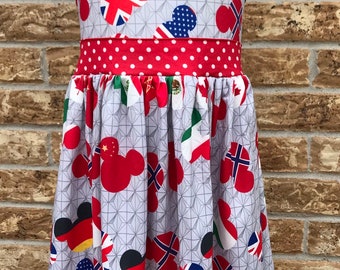 Disney Epcot dress Mickey Mouse world flags girls Epcot dress Disney clothes