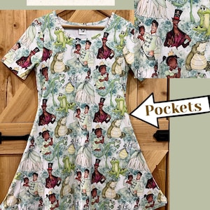 Disney dress Princess Tiana, Princess and the frog short sleeve Disney dress for women with pockets regular and plus size