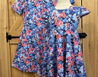 Disney cruise dress Mommy and Me red, white and blue nautical print Captain Mickey and Minnie Ready To Ship SHORT SLEEVE