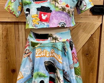 Let’s Cruise print Top and skort set Disney DCL outfit skirt with shorts short sleeve top girl clothes Disney  RTS