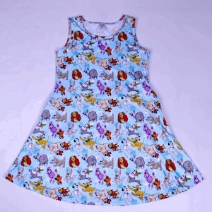 Disney Dogs print ladies dress. Pluto, Lady and the Tramp, Bolt and all of the Disney dogs dress for women