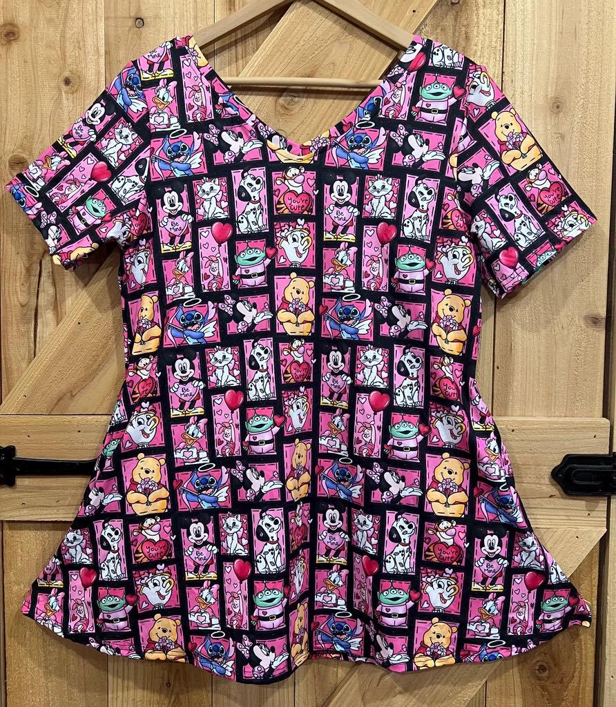 Valentine's Day Disney Tunic Stitch Pooh Mickey Minnie Donald Daisy Chip Piglet Tigger Alien with side pockets CLEARANCE