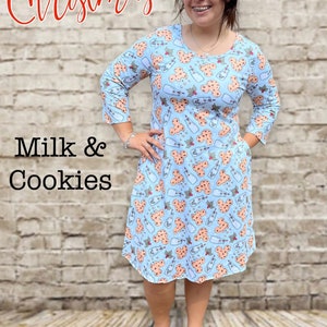 Mommy and Me Christmas Milk and Cookies Mickey Mouse print adult and girls 3/4 sleeve with pockets holiday dress or nightgown Disney