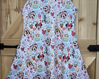 Disney dress Mickey Minnie Daisy Donald Pluto Goofy fab 6 dress. Disney dress for women with pockets plus size sleeveless Cottage Core