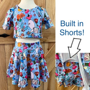 Top and skort set Cinderella’s Mice sewing outfit skirt with shorts short sleeve top girl clothes Disney outfit ready to ship