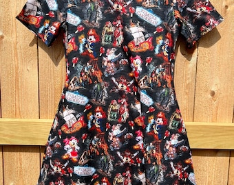 Disney dress ladies Pirates of the Caribbean vintage print dress. Disney Cruise nautical dress regular and plus size short sleeve