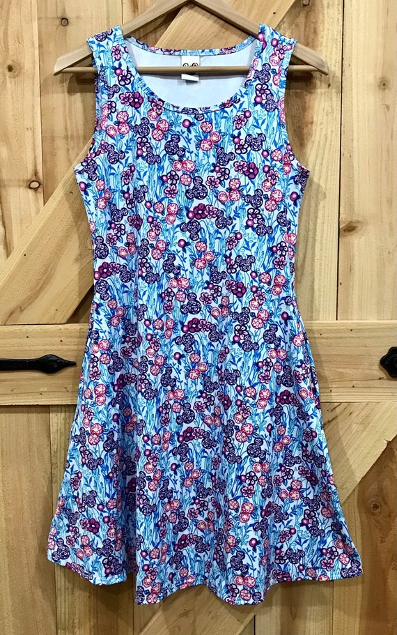 Disney Kleid Floral versteckte Micky Maus Minnie Maus blau rosa